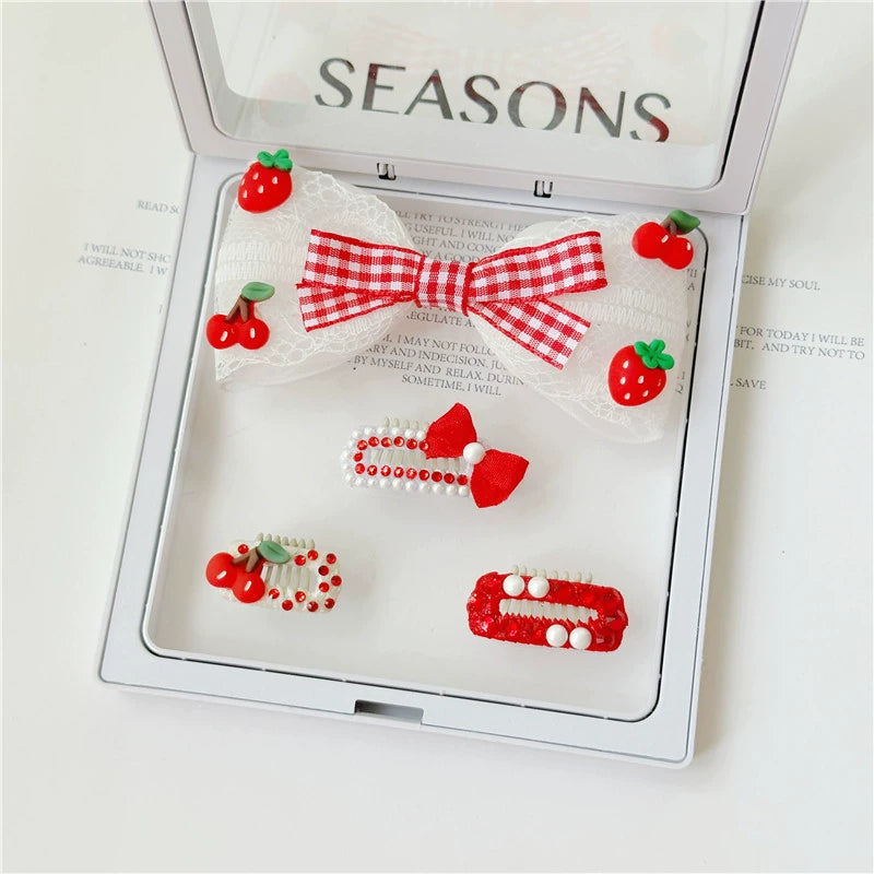 Red Cherry & Strawberry Dog Hair Clips - Non-Slip Nose Bridge Barrettes for Maltese, Shih Tzu, and Yorkshire Terriers