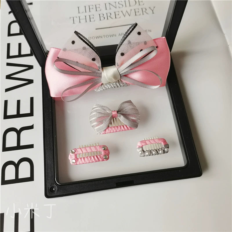 Handmade Mini Pink Bow Dog Hair Clip - Tiny Barrettes for Maltese, Yorkie, Bichon Frise & Toy Poodles