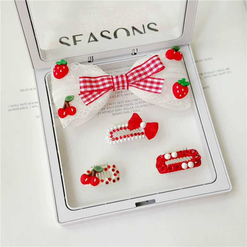 Red Cherry & Strawberry Dog Hair Clips - Non-Slip Nose Bridge Barrettes for Maltese, Shih Tzu, and Yorkshire Terriers