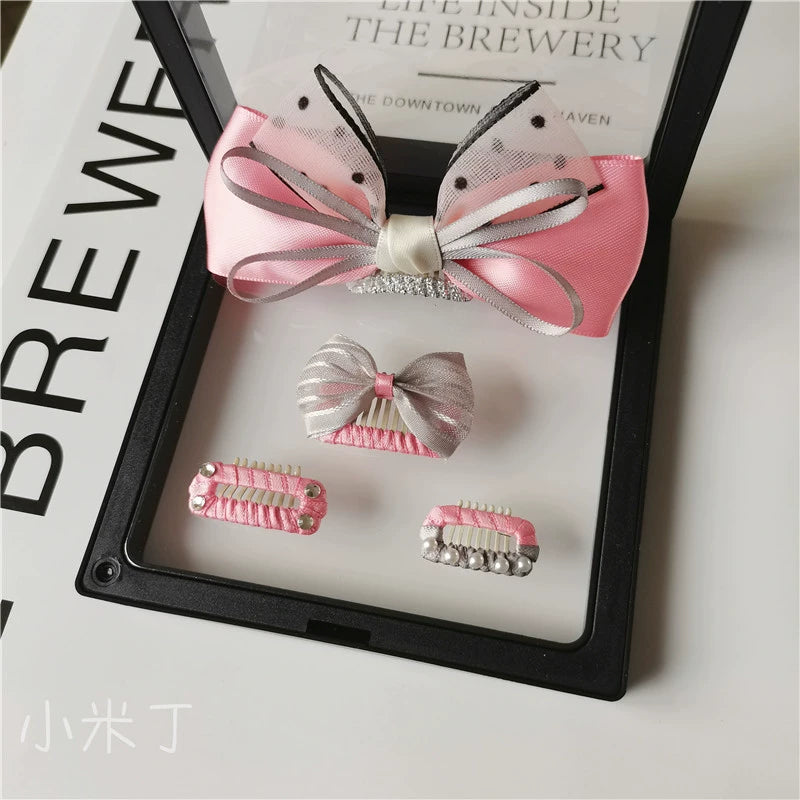 Handmade Mini Pink Bow Dog Hair Clip - Tiny Barrettes for Maltese, Yorkie, Bichon Frise & Toy Poodles