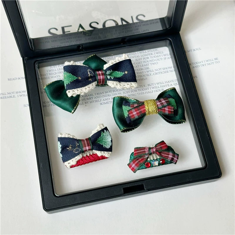 Christmas Green Tartan Dog Hair Clips - Non-Slip Nose Bridge Barrettes for Maltese, Yorkie, Shih Tzu & Bichon