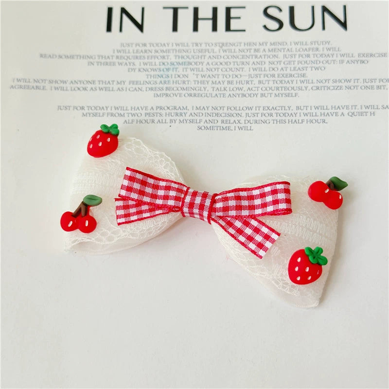 Red Cherry & Strawberry Dog Hair Clips - Non-Slip Nose Bridge Barrettes for Maltese, Shih Tzu, and Yorkshire Terriers