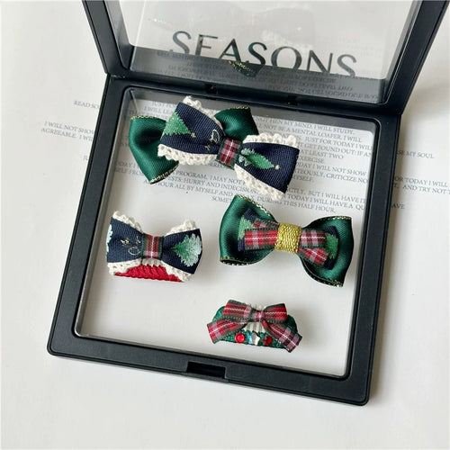 Christmas Green Tartan Dog Hair Clips - Non-Slip Nose Bridge Barrettes for Maltese, Yorkie, Shih Tzu & Bichon