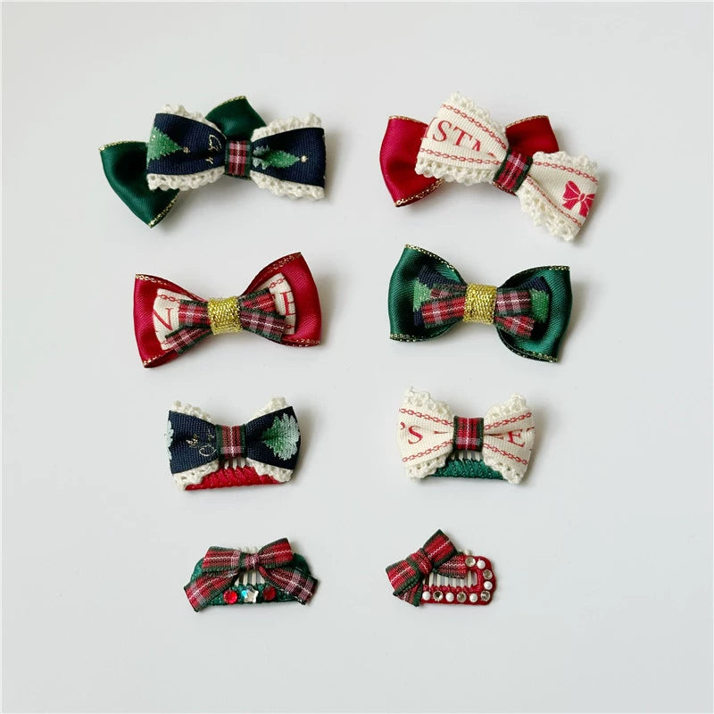 Christmas Green Tartan Dog Hair Clips - Non-Slip Nose Bridge Barrettes for Maltese, Yorkie, Shih Tzu & Bichon