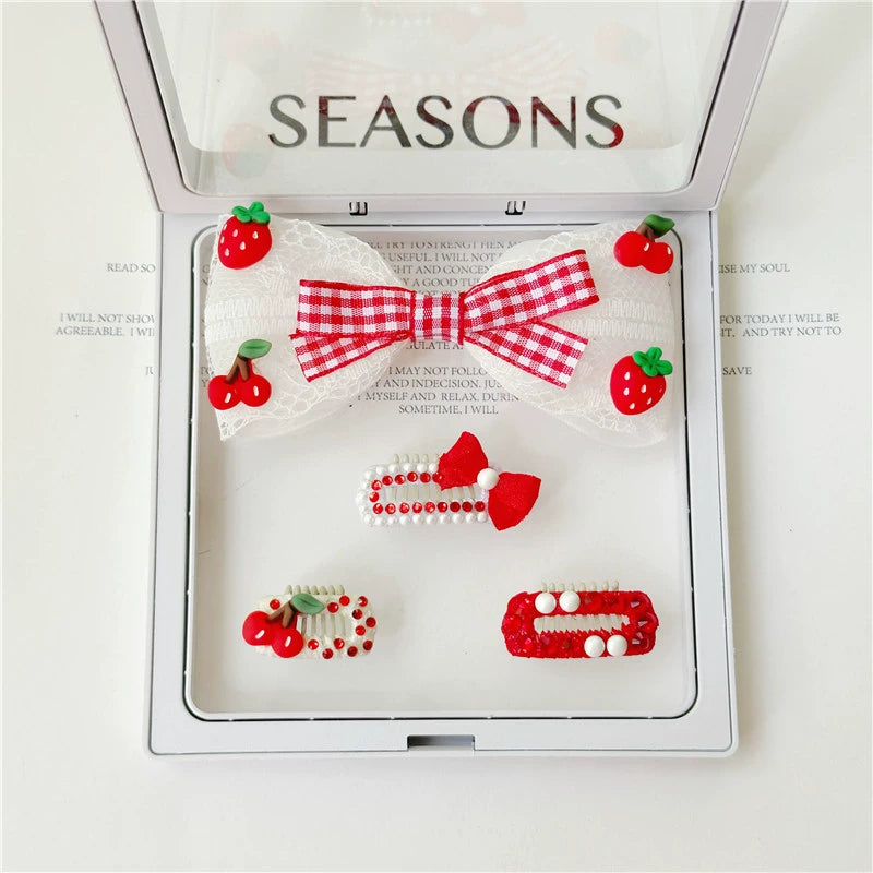 Red Cherry & Strawberry Dog Hair Clips - Non-Slip Nose Bridge Barrettes for Maltese, Shih Tzu, and Yorkshire Terriers