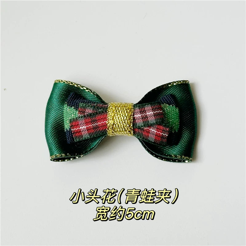 Christmas Green Tartan Dog Hair Clips - Non-Slip Nose Bridge Barrettes for Maltese, Yorkie, Shih Tzu & Bichon