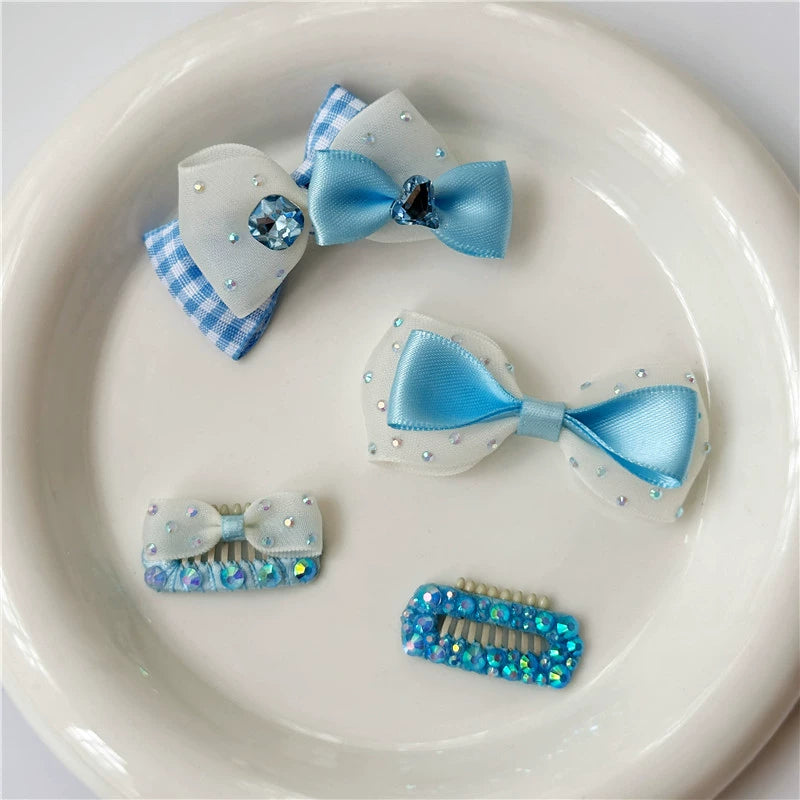 Blue Princess Dog Hair Clips - Non-Slip Nose Bridge Barrettes for Yorkie, Maltese and Small Breed Puppies